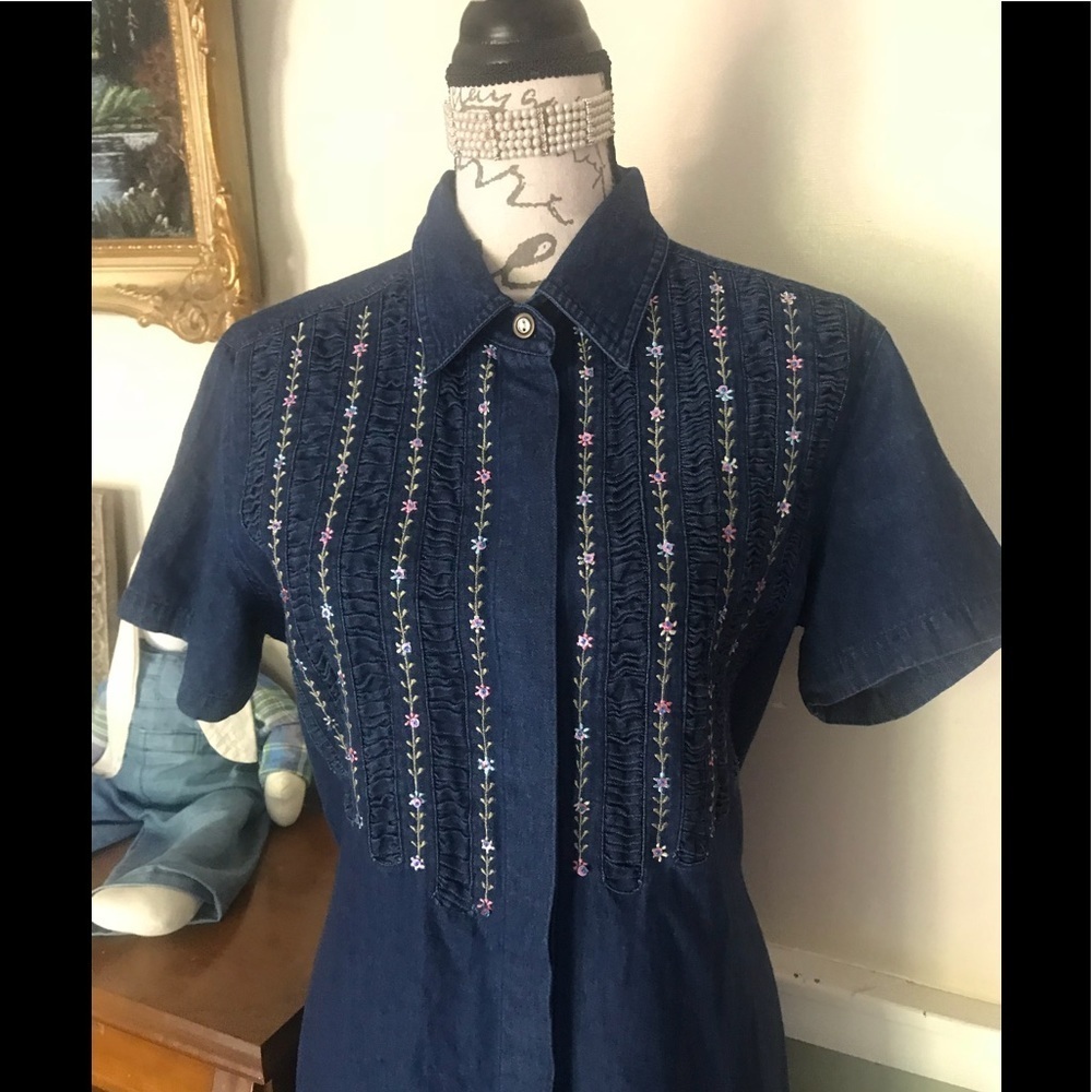Jane Ashley Denim Ruffle Front Collard Dress PL - Picture 7 of 7